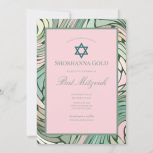 Invitation Simple Moderne Bat Mitzvah Rose et Vert