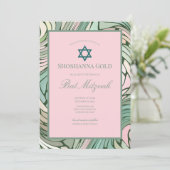 Invitation Simple Moderne Bat Mitzvah Rose et Vert (Debout devant)
