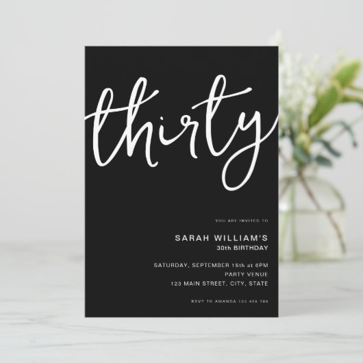 Invitation Simple moderne Black 30e anniversaire (Debout devant)