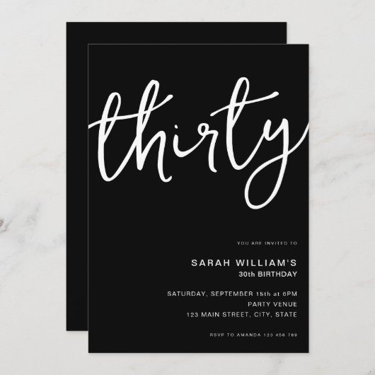 Invitation Simple moderne Black 30e anniversaire (Devant / Derrière)