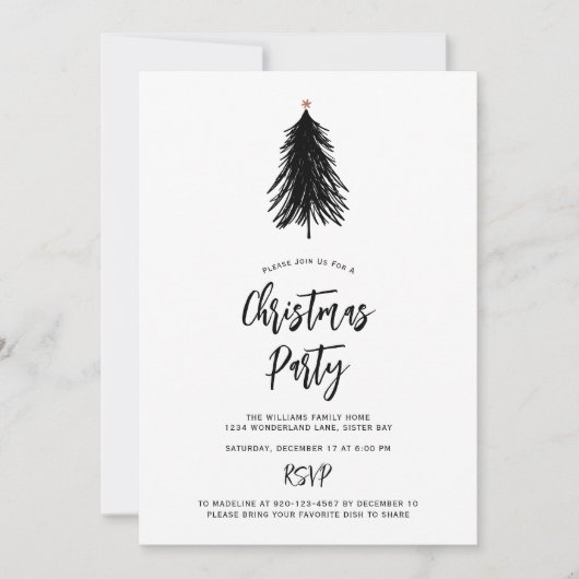 Invitation Simple moderne Black White Christmas Tree Party (Devant)