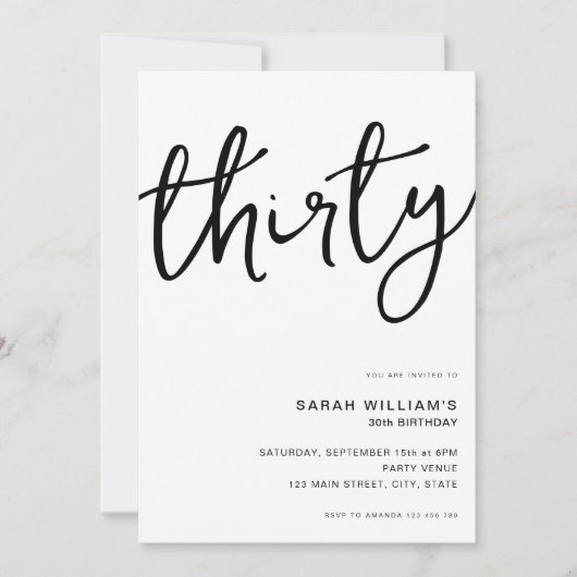 Invitation Simple moderne blanc 30e anniversaire (Devant)