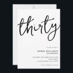 Invitation Simple moderne blanc 30e anniversaire<br><div class="desc">Une simple invitation à la fête du 30e anniversaire moderne avec un design minimaliste et une élégante typographie manuscrite.</div>
