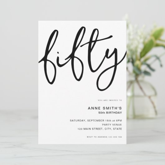 Invitation Simple moderne blanc 50e anniversaire (Debout devant)