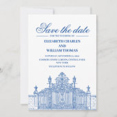 Invitation Simple Moderne Bleu & Blanc Enregistrer La Date (Devant)