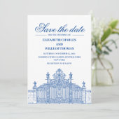 Invitation Simple Moderne Bleu & Blanc Enregistrer La Date (Debout devant)