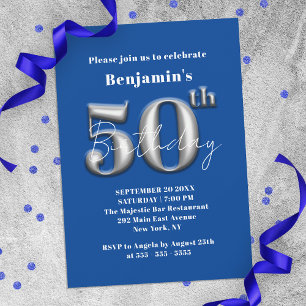 Invitation Simple moderne bleu et argent 50e anniversaire