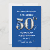 Invitation Simple moderne bleu et argent 50e anniversaire (Devant)
