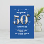 Invitation Simple moderne bleu et argent 50e anniversaire (Debout devant)