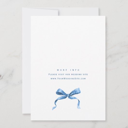 Invitation Simple Moderne Bleu Main Tirée Bow Bridal Brunch (Dos)