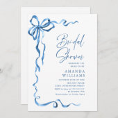Invitation Simple Moderne Bleu Main Tirée Bow Bridal Brunch (Devant / Derrière)