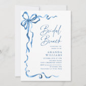 Invitation Simple Moderne Bleu Main Tirée Bow Bridal Brunch (Devant)