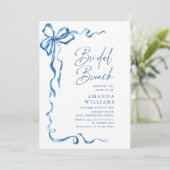 Invitation Simple Moderne Bleu Main Tirée Bow Bridal Brunch (Debout devant)
