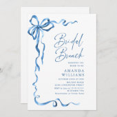 Invitation Simple Moderne Bleu Main Tirée Bow Bridal Brunch (Devant / Derrière)