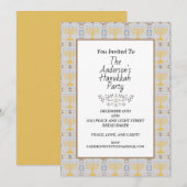 Invitation Simple moderne Blue jaune Menorah Hanoukka Party (Devant / Derrière)