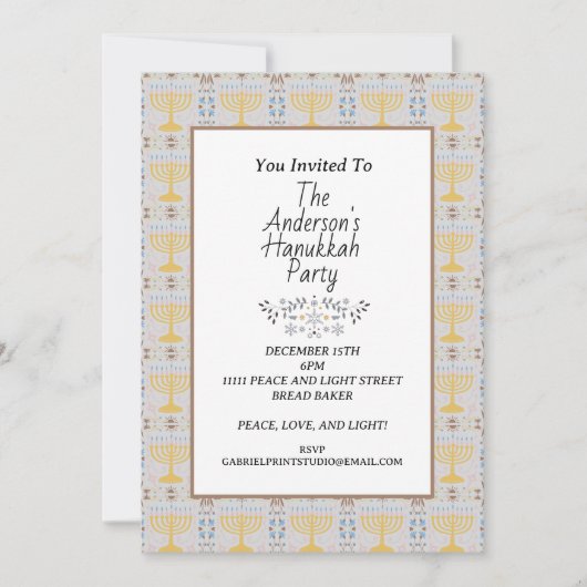 Invitation Simple moderne Blue jaune Menorah Hanoukka Party (Devant)