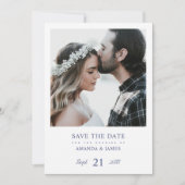 Invitation Simple moderne Blue Photo Wedding Enregistrer la d (Devant)