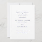 Invitation Simple moderne Blue Photo Wedding Enregistrer la d (Dos)