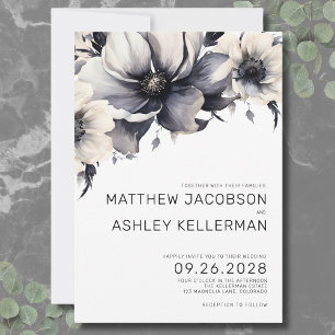 Invitation Simple moderne Boho Floral noir blanc Mariage