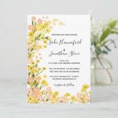 Invitation Simple moderne Boho jaune rose Mariage floral (Debout devant)