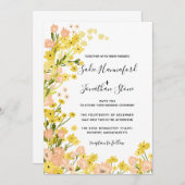 Invitation Simple moderne Boho jaune rose Mariage floral (Devant / Derrière)