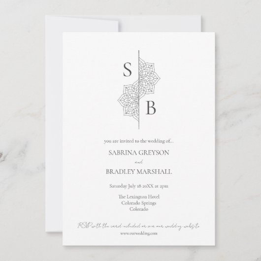 Invitation Simple moderne Boho Monogramme Mandala Mariage (Devant)