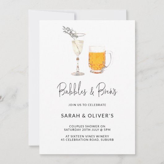 Invitation Simple Moderne Bubbles & Brews Couples Douche Phot (Devant)