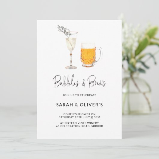 Invitation Simple Moderne Bubbles & Brews Couples Douche Phot (Debout devant)