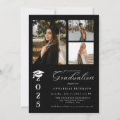 Invitation Simple Moderne Calligraphie Photo Black Graduation (Dos)