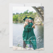Invitation Simple Moderne Calligraphie Photo Bleu Graduation (Devant)