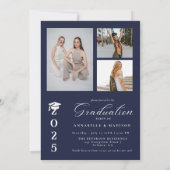 Invitation Simple Moderne Calligraphie Photo Bleu Graduation (Dos)