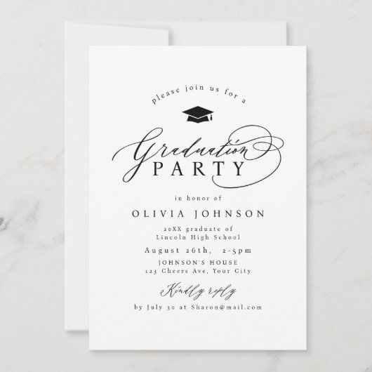 Invitation Simple Moderne Calligraphie Photo Graduation (Devant)