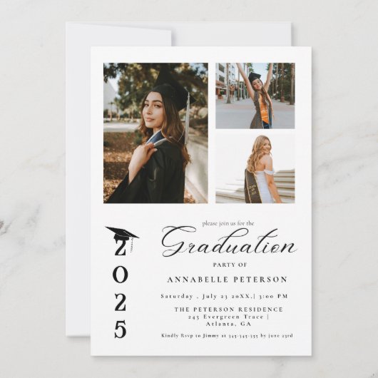 Invitation Simple Moderne Calligraphie Photo Graduation (Dos)