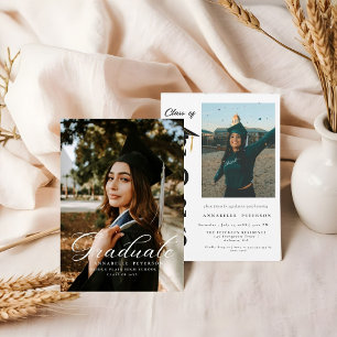 Invitation Simple Moderne Calligraphie Photo Graduation