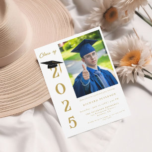 Invitation Simple Moderne Calligraphie Photo Graduation
