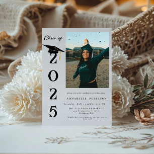 Invitation Simple Moderne Calligraphie Photo Graduation