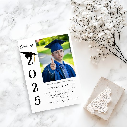 Invitation Simple Moderne Calligraphie Photo Graduation