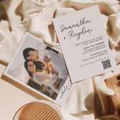 Invitation Simple Moderne Calligraphie Photo QR Code Mariage