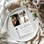 Invitation Simple Moderne Calligraphie Photo Twin Graduation