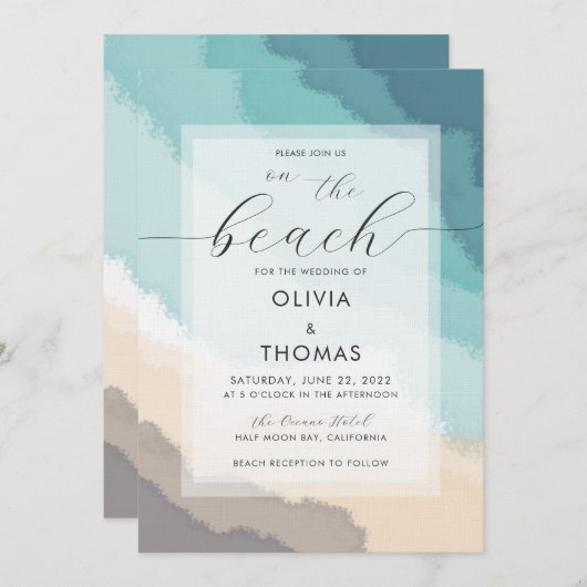 Invitation Simple Moderne Calligraphie Plage côtière Mariage (Devant / Derrière)