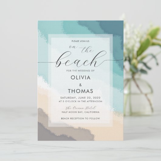 Invitation Simple Moderne Calligraphie Plage côtière Mariage (Debout devant)