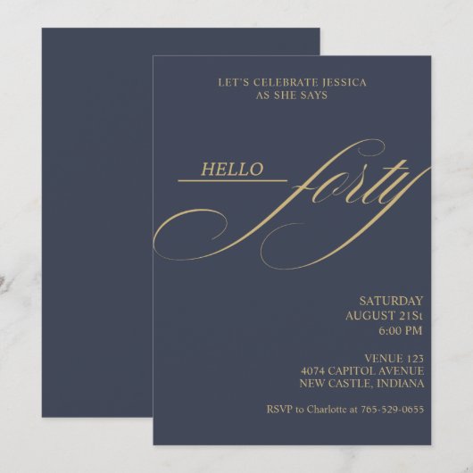 Invitation Simple Moderne Calligraphie Quarante 40e Fête d'An (Devant / Derrière)