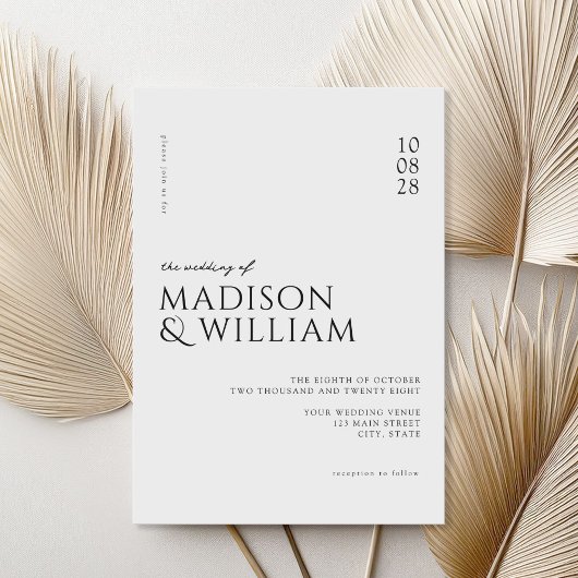 Invitation Simple moderne chic Mariage noir et blanc