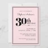 Invitation Simple moderne chic rose et noir 30e anniversaire (Devant)