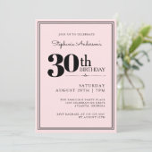Invitation Simple moderne chic rose et noir 30e anniversaire (Debout devant)