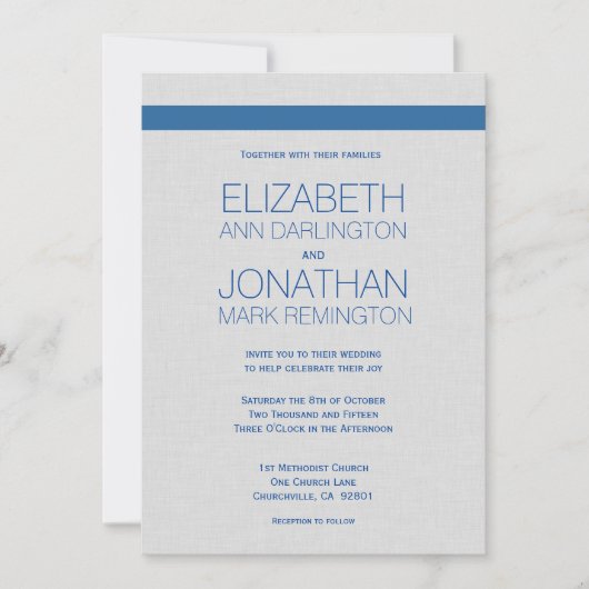 Invitation Simple moderne classique Bleu et Argent A01A (Devant)