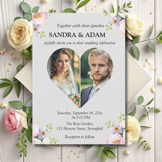 Invitation simple Moderne Coeur élégant Photo mariage chic