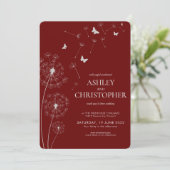 Invitation Simple moderne Crimson rouge Mariage Dandelion (Debout devant)