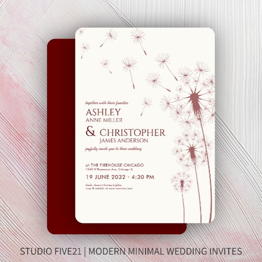 Invitation Simple moderne Crimson rouge Mariage Dandelion