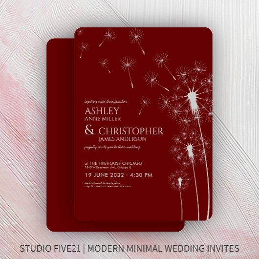 Invitation Simple moderne Crimson rouge Mariage Dandelion